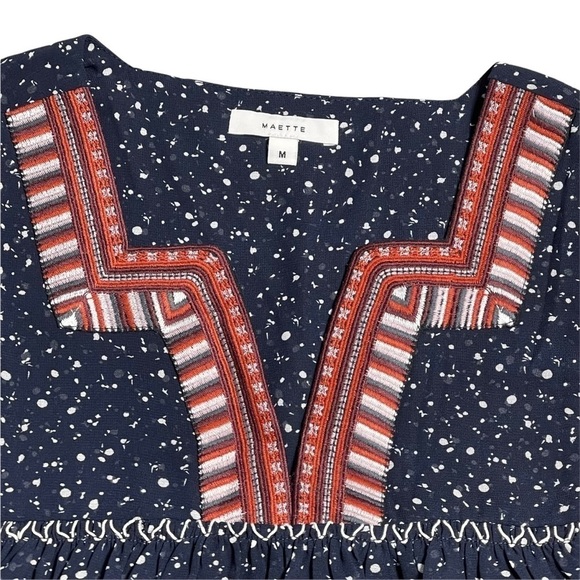 Maette Navy Blue Embroidered Cap Sleeve Blouse M - Picture 5 of 8